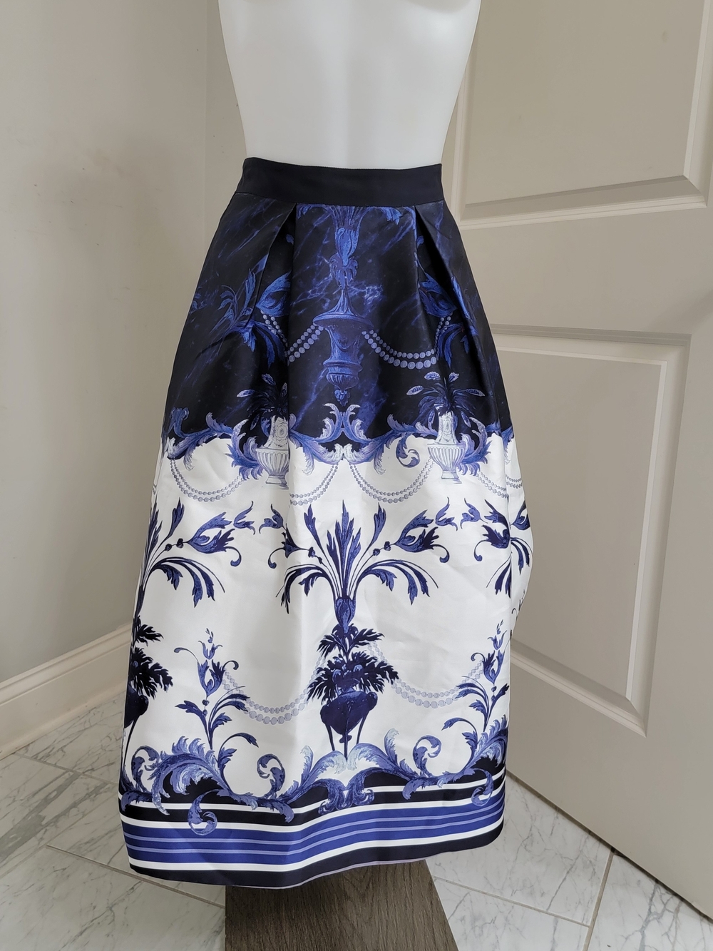 Ted Baker Navy and White Baroque Midi Skirt